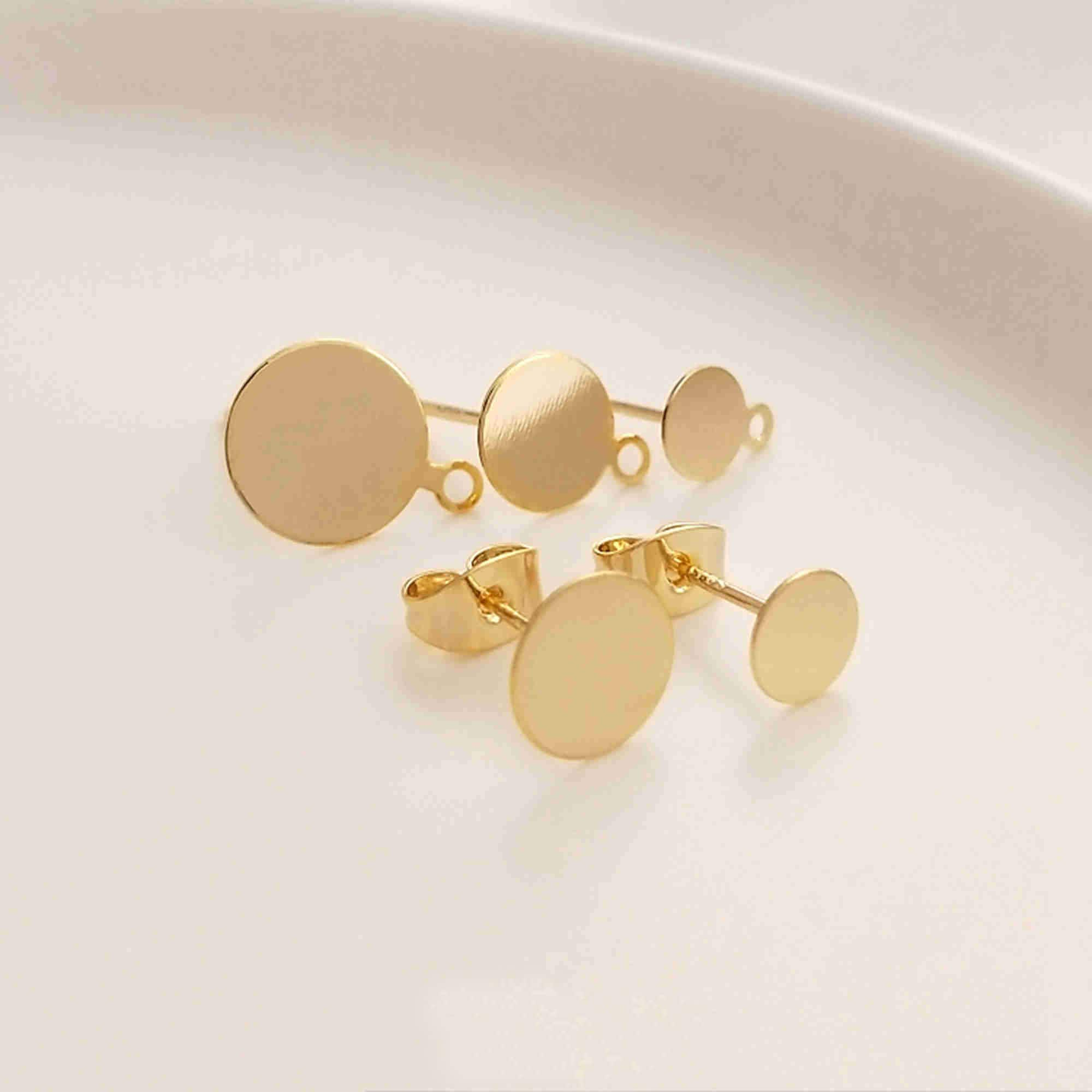 30x KC Gold Flat Back Blank Earring Studs With Loop, 6mm/8mm/10mm/12mm  Steel Champagne Gold Flat Pad Earring Posts & Rubber Backs F158 