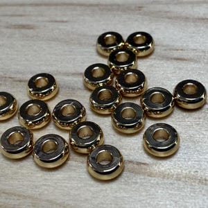 14K Gold Plated Pony Bead, Gold Tone Rondelle Bead, Bulk Tire Bead, Bracelet Bead,Flat Bead, Donut Spacer Bead 3mm 3.5mm 4mm 5mm 6mm