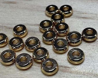 14K Gold Plated Pony Bead, Gold Tone Rondelle Bead, Bulk Tire Bead, Bracelet Bead,Flat Bead, Donut Spacer Bead 3mm 3.5mm 4mm 5mm 6mm