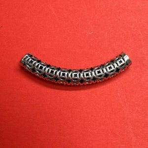 Sterling Silver Hollow Coin Noodle Tube Beads, Curve Tube Beads, 925 Silver Tube Beads, Wealth Bead, Good Lucky Bead, Bracelet Tube Bead