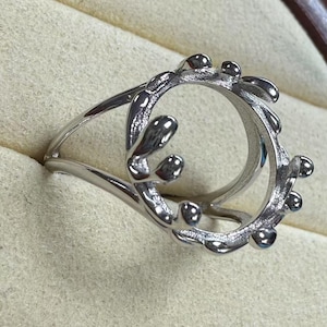 Sterling Silver Round Ring Setting, Leaf Ring Head, 925 Silver Ring Bezel Setting With Pave, Ring Settings Without Stone, Ring Band 15x15mm