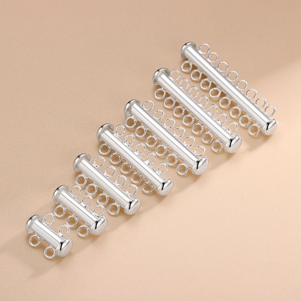 Sterling Silver Tube Clasp, 925 Silver Tube Clasp，Layered Detangler Clasp, Slide Lock Clasp, Bar Clasp，Pearl Necklace 42 37 33 30 25 20 16mm