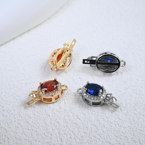 14K Gold Plated CZ Pearl Clasp, Rhodium Insert, 16x8mm