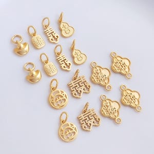 10 sztuk 14K Złoty Ton Szczęśliwy Słowo Charm Fu, Złoty Ton Dobry Urok Szczęścia, Tag Szczęśliwy Urok, Szczęśliwy Urok Geometryczny Tag Do Tworzenia Biżuterii