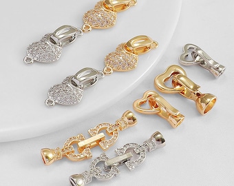 14K Gold Plated Heart Hook Clasps, Jewelry Connector