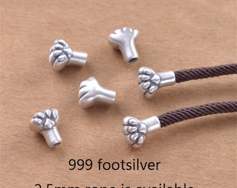 Sterling Silver Cat Claw Cord End Cap, s990 Silver Dog Paw Cord Ends, Leather Cord End Caps, Jewelry Cord Caps for Bracelet Hole 2.5mm