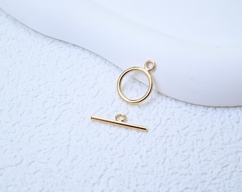 14K Gold Filled Smooth Toggle Clasps, Classic Round T-Bar Closures, Gold Bracelet Necklace End Fasteners for DIY Jewelry Making