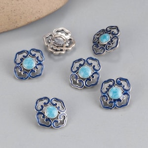 Sterling Silver Enamel Cloud Button Clasps, 925 Silver Cloisonne Button Clasps, Lucky Cloud Button Spacer, Bracelet Button, Necklace Button