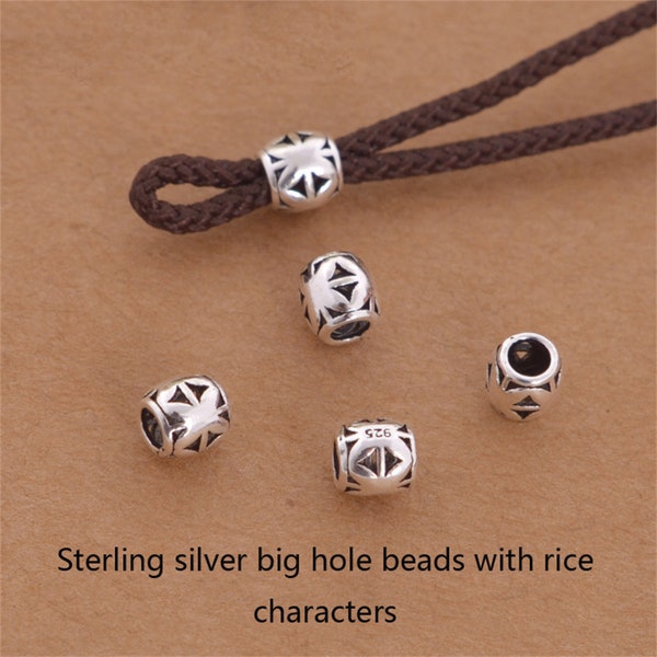 Sterling Silver Words Beads, Cross Tube Bead, Hollow Bead, Large Hole Bead, Tribal Bead, Bracelet Spacer, Vintage Bead,Leather Cord End Bead
