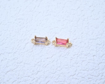 14K Gold Plated Zircon Rectangle Charm, Jewelry Making (8.7mm 10mm)