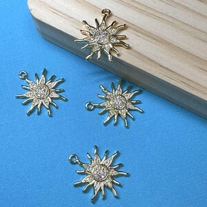 18K Gold Plated CZ Sun Charm, Gold Tone Sunshine Charm for Jewelry Making Supplies, Sun Charm, Bracelet Charm, Necklace Charm DIY