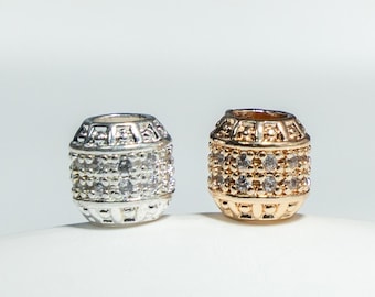 14K Gold Plated CZ Pave Bucket Beads, Barrel Spacer - 4pcs