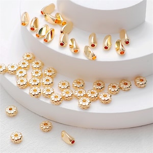 14K Gold Plated Brass Spiral Tube Bead, Pony Bead, Double Flower Bead, Tribal Bead, Ethnic Bead, Boho Bead, Bracelet Spacer, Craft Bead