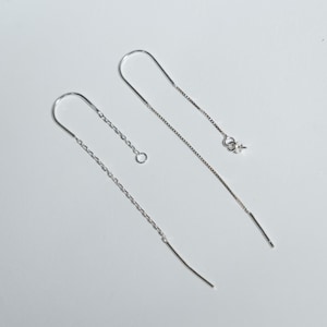 Enhebrador de oreja en forma de U de plata esterlina, cadena de caja, pasador de copa de perla, componentes para pendientes