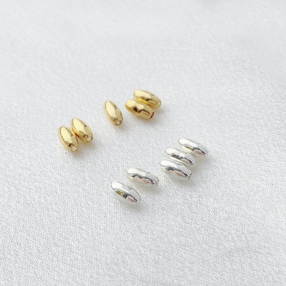 Perline ovali ondulate in argento sterling 925 da 8 x 5 mm, perline ovali solide senza cuciture, perline a forma di oliva, forniture per la creazione di gioielli a forma di barile