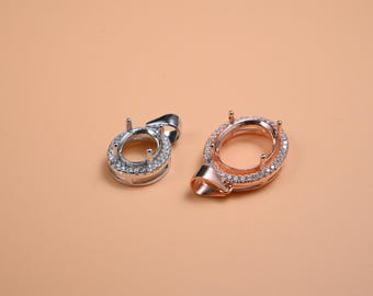 S925 Sterling Silber Prong Bezel Einstellungen für ovalen Stein, Prong mit Kralle, Halo Charm Einstellungen, mehrere Größen Anhänger mit Öse