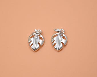 Sterling Silver Leaf Charm Pendant, Botanical Jewelry (13x9mm)