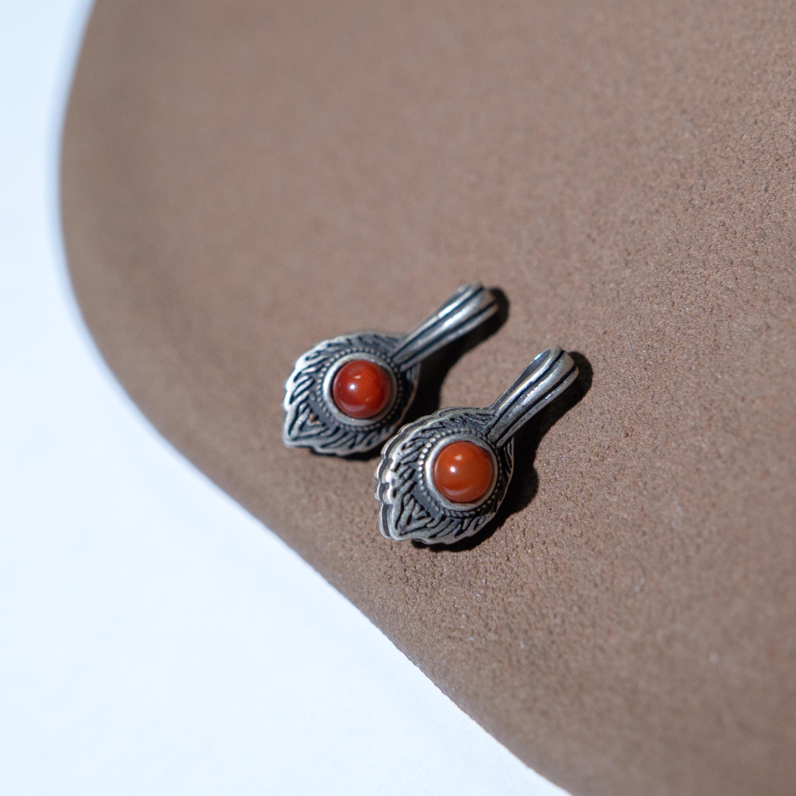Broche Ancienne En Argent Massif Sterling Avec Agate - Bijou Vintage Porté