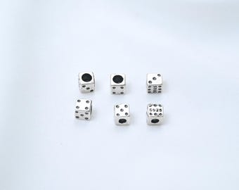Sterling Silver Dice Bead, 925 Thai Silver, 4mm Cube
