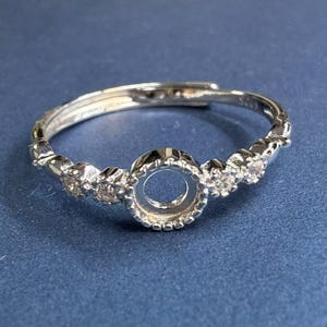 Sterling Silver Round Ring Setting, Round Ring Head, 925 Silver Ring Bezel Setting w/Pave, Ring Settings Without Stone,Ring Band 4mm 5mm 6mm