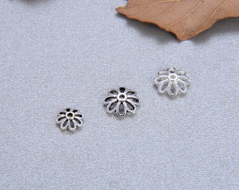 Sterling Silver Flower Bead Caps, Blossom Bead Caps,  Floral Bead Caps, Bulk Spacer Beads Caps, Flower Jewelry 6mm 8mm