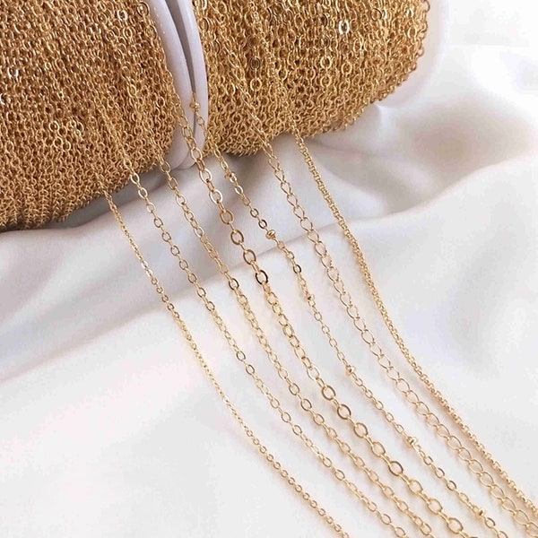 14K Gold Plated Cable Chain, Bulk Cable Chains, Unfinished Cable Chains, Gold Tone Cable Chain, Jewelry Making Necklace 39" roll optional