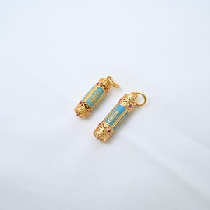 Gold Vermeil Prayer Box Pendant with Ruby Accent, Thai Amulet Charm