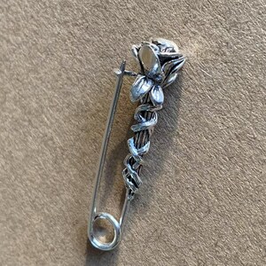 Sterling Silver Rose Flower Brooch Charm, Coat pin Bracelet, Jacket pin Necklace, Scarf pin Earring, Safety Pin Jewelry, Sweater pin Charm