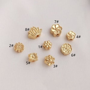 14K Gold Plated Flower Beads, Gold Tone Lotus Flower Beads, Gold Peach Blossom Bracelet Beads, Gold Tone Plum Beads