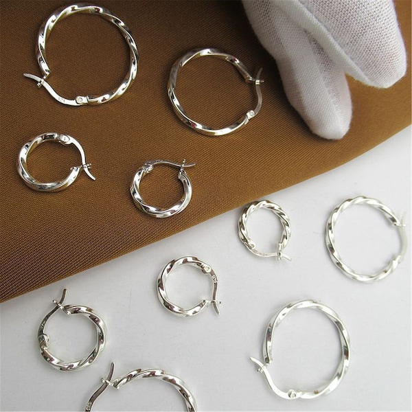 Sterling Silver Twist Eurowire Hoops, 925 Silver Ear Wire Hoops, Round Earring Hoops, Earwire Hoops, Earring Component 15mm 25mm
