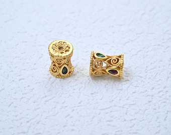 14K Gold Plated CZ Flower Beads, Cat, Spacer Beads, Craft Bracelet