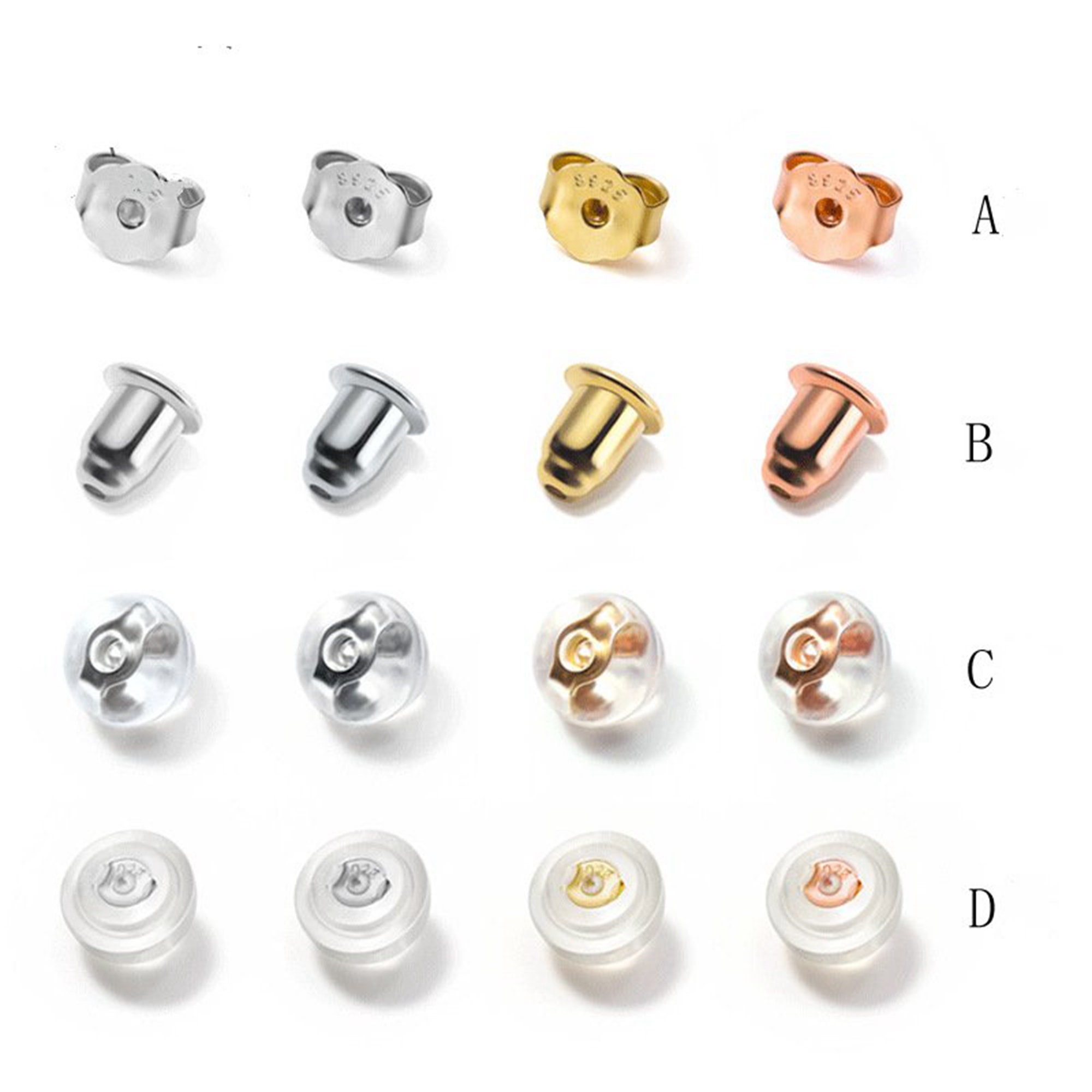 40pairs S925 Sterling Silver Earring Backs Bullet Clutch, Ear Nuts  Silver/gold/rose Gold/rhodium/ Plated, Earring Making Supplies 