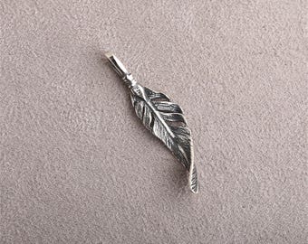 Sterling Silver Feather Charm, Antique Leaf Pendant, DIY Boho Necklace Bracelet Jewelry Finding