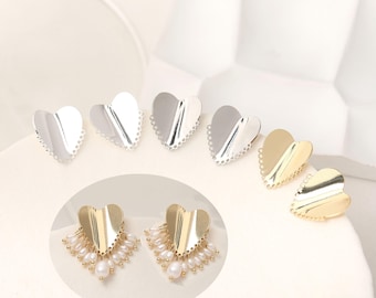 14K Gold Plated Heart Earring Posts with Loops, DIY Ear Studs
