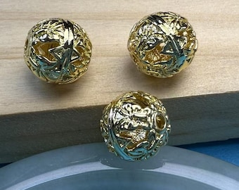 14K Gold Plated Flower Round Beads, DIY Bracelet Beads