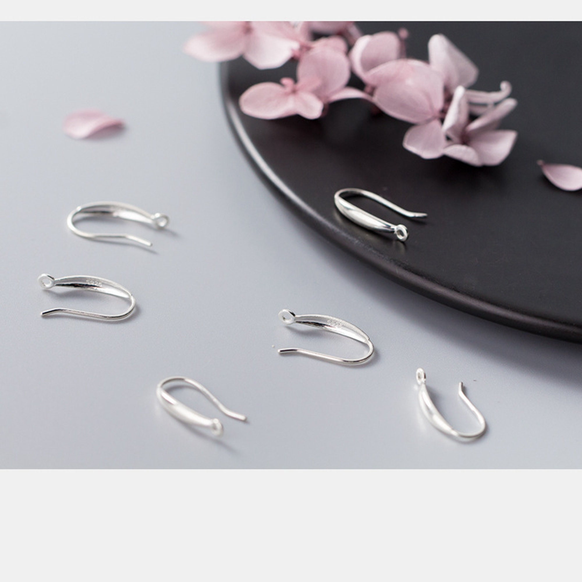 Silver Big Earring Hooks, S925 Silver Earring Hooks for Jewelry Making,  Simple Earring Hooks With Loop Open, Ear Wire 