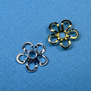 14K Gold Plated Brass Hollow Flower Bead Caps, 9mm Floral Bead Caps, Gold Tone Floral Bead Caps For Jewelry Making, Bulk Spacer Bead Cap