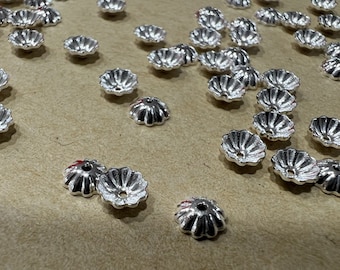 Tapones de plata esterlina con forma de flor para cuentas, suministros para la fabricación de joyas (3 mm, 4 mm, 5 mm)