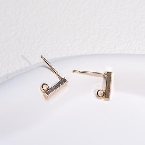 14K Gold Tone T-bar Earring Posts, Ear Stud with Loop