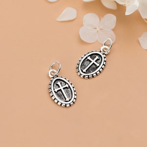 Sterling Silver Cross Oval Charm Pendant, Crucifix Bracelet, Faith Necklace, Easter Earring, Small Charm, Christian Jewelry, Charms In Bulk