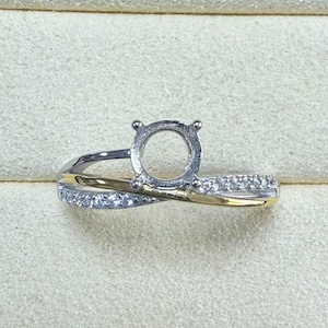 Sterling Silver Round Ring Setting, Round Ring Head, 925 Silver Ring Prong Setting With Pave, Elegant Ring, Ring Band 5*5 6*6 7*7 8*8mm