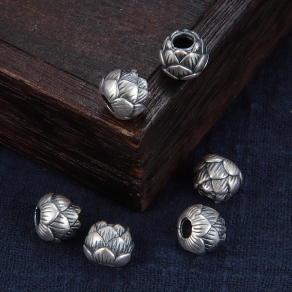 Sterling Silver lotus Vertical Hole Bead, Lotus Buddha Bead, Lotus Prayer Bead, Lotus Buddhist Bead, Lotus Bodhi Bead, Buddhist prayer Bead