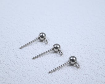 ステンレススチール製ラウンドボールスタッドピアス（オープンループ付き）、ゴールドメッキドットポストピアス金具、DIYジュエリー製作用イヤーフック（3mm、4mm、5mm）