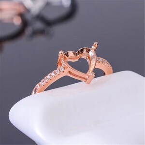Sterling Silver Heart Ring Setting, Heart Ring Head, 925 Silver Ring Prong, Pave Ring, Art Deco Bezel Ring Band 6x6mm 7x7mm 8x8mm