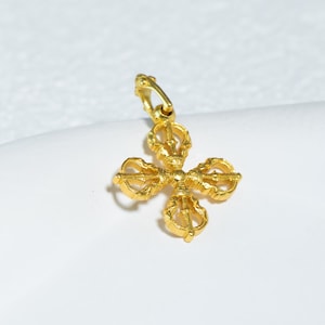 Ciondolo Vajra Dorje in argento sterling placcato oro 24 carati, gioiello buddista tibetano