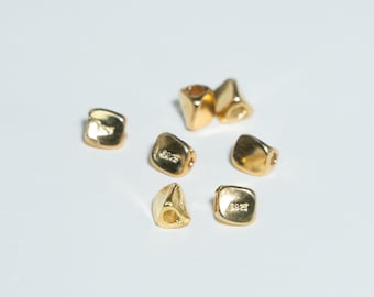 Handmade Sterling Silver Nugget Beads, Geometric Bracelet Spacer (4mm 4.6mm)