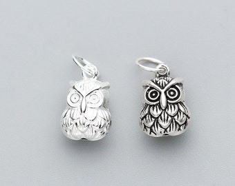 s925 sterling silver owl bell charms(make sound), Retro silver OWL,owl charm,bracelet diy, sterling silver owl pendant,animal charm