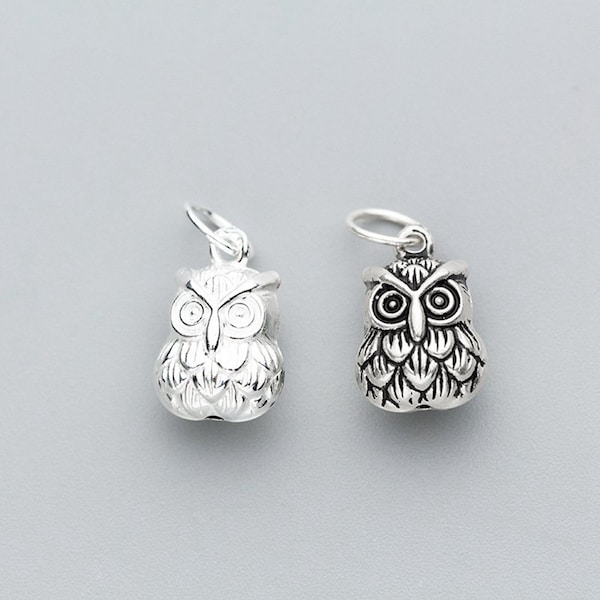 s925 charmes de cloche de hibou en argent sterling (faire du son), HIBOU en argent rétro, charme de hibou, bracelet diy, pendentif hibou en argent sterling, charme animal