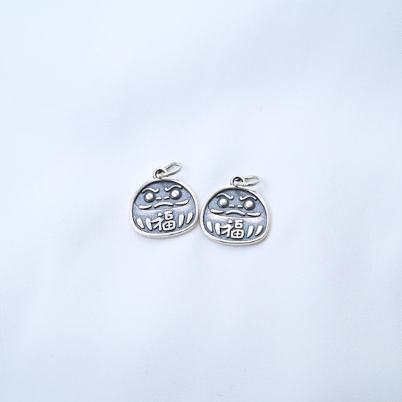 Sterling Silver Daruma Charm Pendant, Zen Buddhism Jewelry
