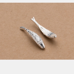 Sterling Silver Fish Tube Bead, Silver Fish Bead, Sterling Lotus Fish Bead, 925 Silver Tube Bead, Bracelet Bead, Necklace Bead 39mm